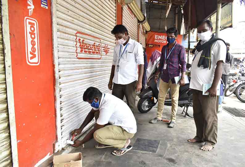 கொரோனா தடுப்பு நடவடிக்கைகளில் கலெக்டர் தீவிரம்- போலீஸ் சூப்பிரண்டு தங்கதுரையுடன் கடைகளில் சோதனை