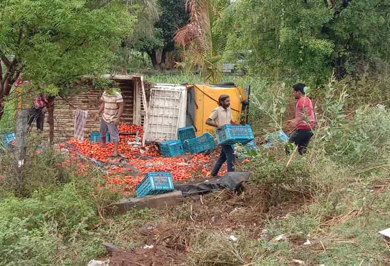 சத்தியமங்கலம் அருகே சரக்கு வேன் கவிழ்ந்தது