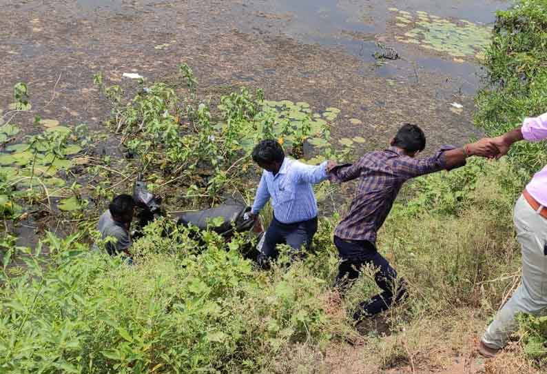 மொபட்டுடன் ஏரியில் விழுந்த 2 இளம்பெண்கள் வாலிபர்கள் போராடி மீட்பு