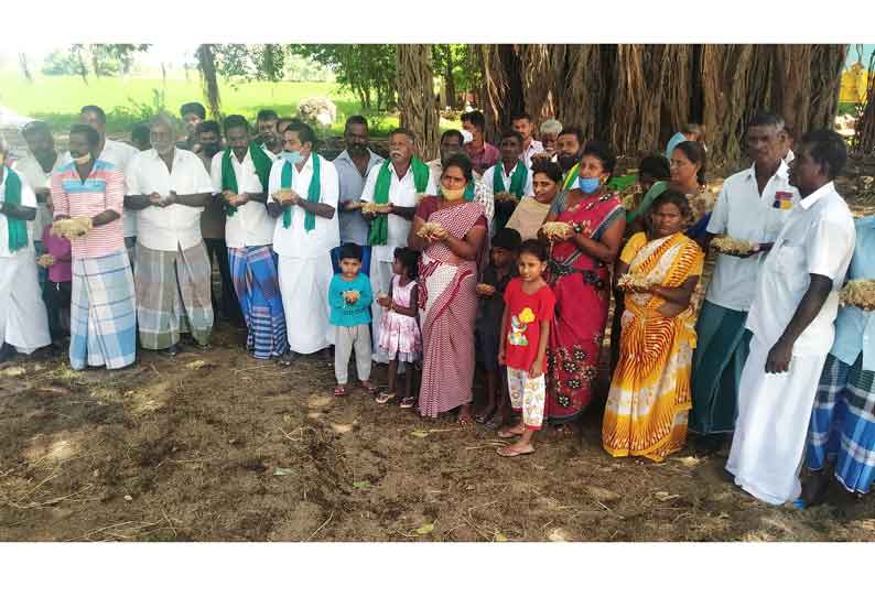 அரக்கோணம் அருகே முளைத்த நெல்லுடன் விவசாயிகள் ஆர்ப்பாட்டம்