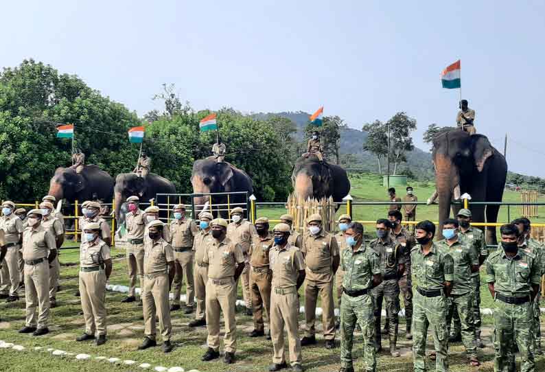 தேசியக்கொடிக்கு மரியாதை செலுத்திய யானைகள்