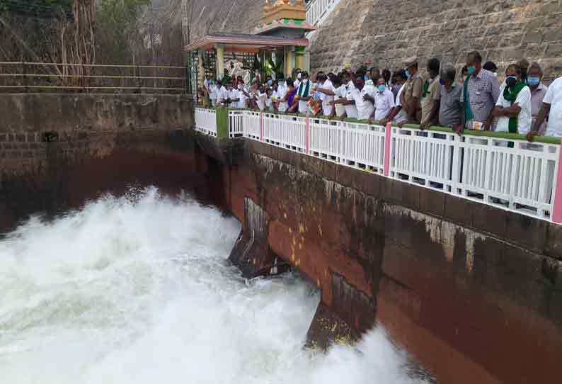 பவானிசாகர் அணையில் இருந்து, பாசனத்துக்காக கீழ்பவானி வாய்க்காலில் தண்ணீர் திறப்பு- அமைச்சர் மு.பெ.சாமிநாதன் பங்கேற்பு