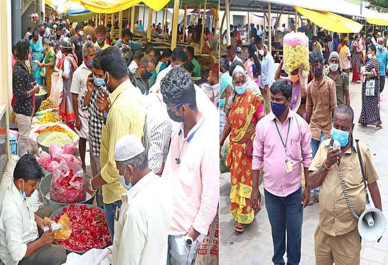 பூ மார்க்கெட்டுக்கு வந்தவர்களுக்கு கொரோனா பரிசோதனை