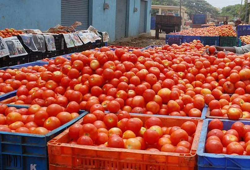 கோயம்பேடு மார்க்கெட்டில் - லாரிகளுக்கு தனியாக நிலம் ஒதுக்கியும் தக்காளி விலை குறையவில்லை