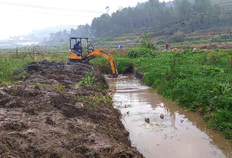 நீரோடையை சொந்த செலவில் தூர்வாரும் விவசாயிகள்