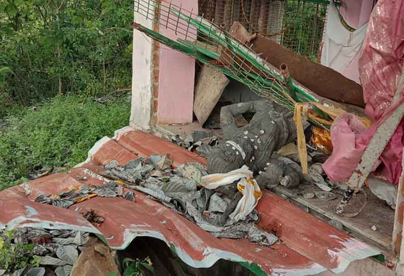 சாமி சிலைகளை உடைத்த காட்டுயானைகள்