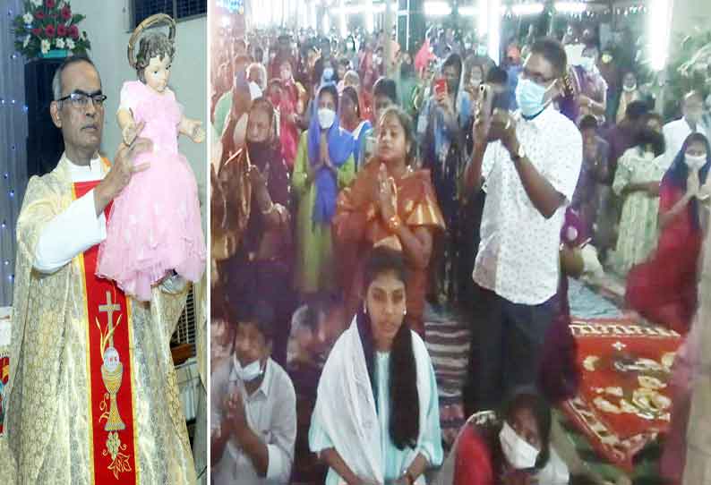 ஈரோடு புனித அமல அன்னை ஆலயத்தில் கிறிஸ்துமஸ் சிறப்பு நள்ளிரவு வழிபாடு; குழந்தை இயேசுவின் பிறப்பை நினைவுகூறும் குடில் அமைக்கப்பட்டது