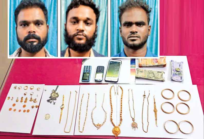 காஞ்சீபுரத்தில் கொள்ளை வழக்கில் உறவினர் உள்பட 3 பேர் கைது - 44 பவுன் நகை, ரூ.1 லட்சம் மீட்பு