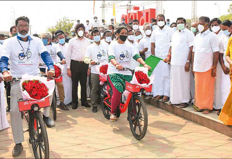 சீர்மிகு நகர திட்டத்தின் கீழ் இ-சைக்கிள்கள் திட்டத்தை தொடங்கி வைத்த எடப்பாடி பழனிசாமி