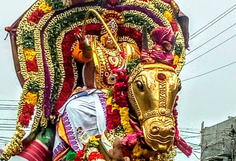 திருப்பைஞ்சீலியில் தங்க குதிரை வாகனத்தில் வையாளி கண்டருளிய நீலிவனநாதர்