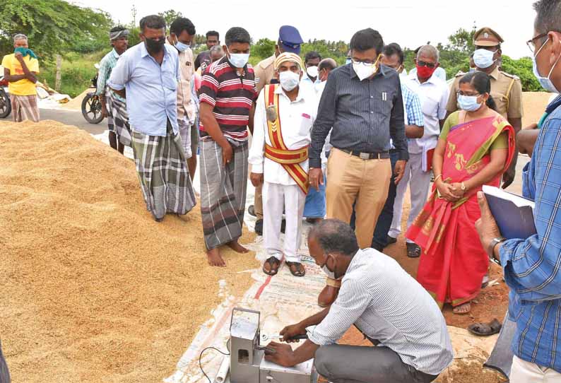 நேரடி கொள்முதல் நிலையத்தில் கலெக்டர் தினேஷ் பொன்ராஜ் ஆலிவர் ஆய்வு