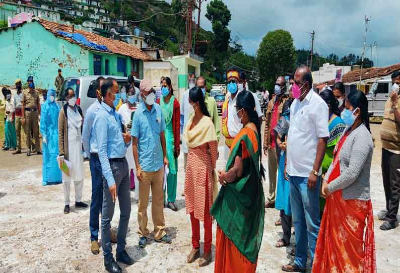 கோத்தகிரி அருகே தனிமைப்படுத்தப்பட்ட கிராமங்களில் மாவட்ட கலெக்டர் இன்னசென்ட் திவ்யா ஆய்வு