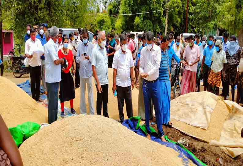 நெல்கொள்முதல் நிலையங்களில் கலெக்டர் ஆய்வு