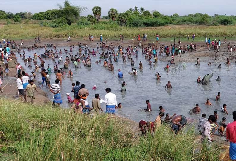 விருத்தாசலம் அருகே  ஊரடங்கை மீறி மீன்பிடி திருவிழா  போலீசாரை கண்டதும் 3 கிராம மக்கள் ஓட்டம்