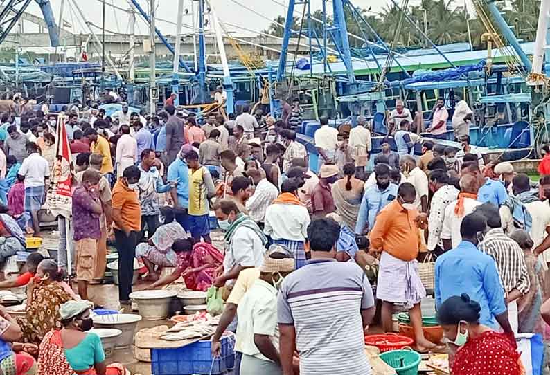 மீன்கள் வாங்க குவிந்த அசைவ பிரியர்கள்  களைகட்டியது கடலூர் துறைமுகம்