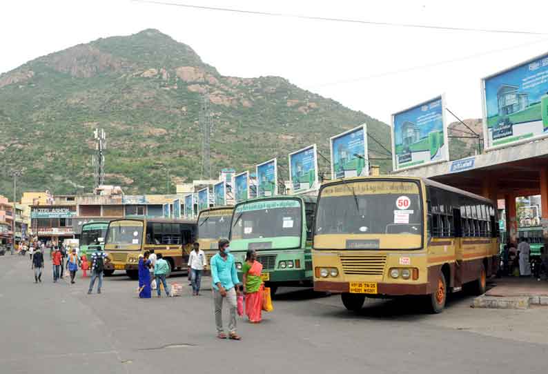 திருவண்ணாமலை மாவட்டத்தில் பஸ் போக்குவரத்து தொடங்கியது