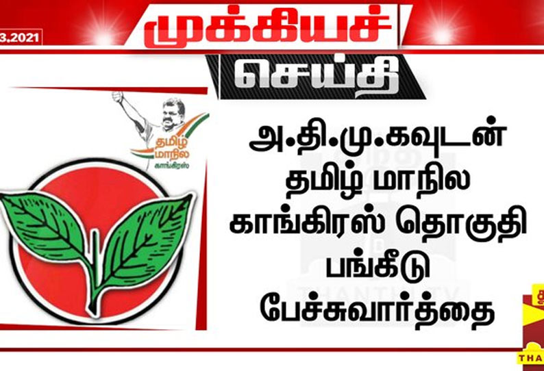 அ.தி.மு.க.வுடன் தமிழ் மாநில காங்கிரஸ் தொகுதி பங்கீடு பேச்சுவார்த்தை