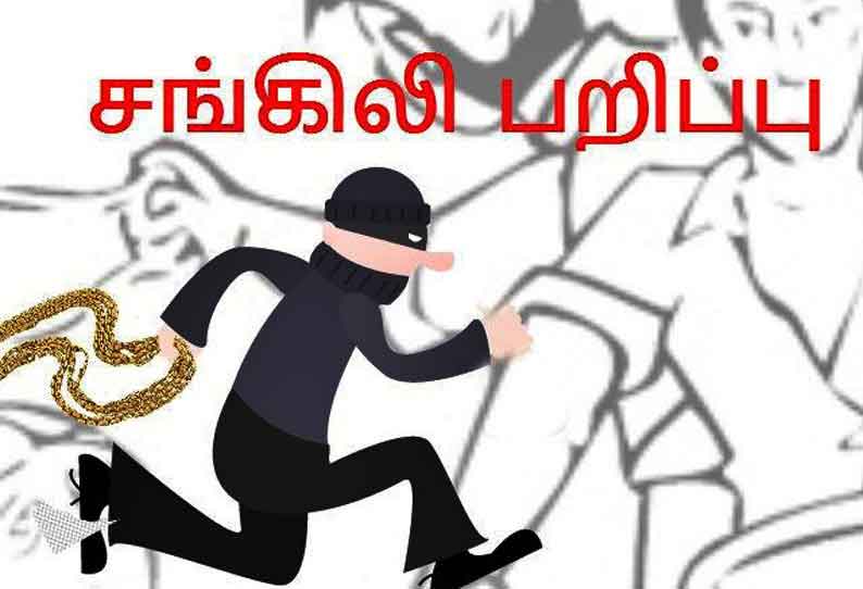 திருவள்ளூர் அருகே தனியார் நிதி நிறுவன மேலாளர் மனைவியிடம் 7 பவுன் சங்கிலி பறிப்பு மர்ம நபர்கள் 3 பேருக்கு வலைவீச்சு