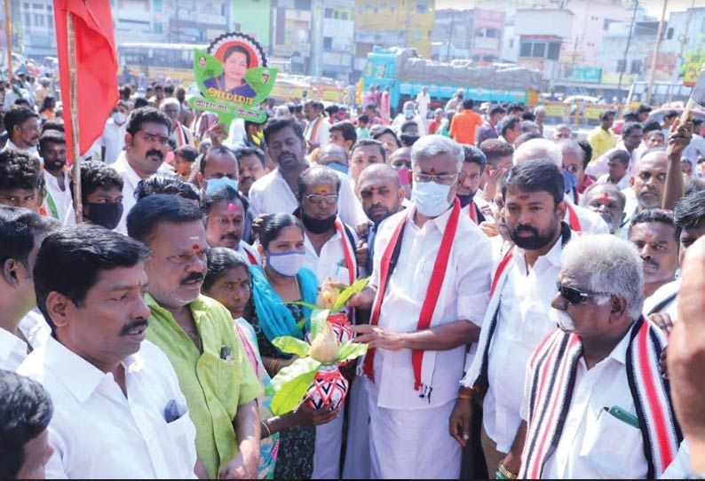 திருச்சி கிழக்கு தொகுதியில் அ.தி.மு.க. வேட்பாளர் அமைச்சர் வெல்லமண்டி நடராஜனுக்கு பெண்கள் சிறப்பான வரவேற்பு