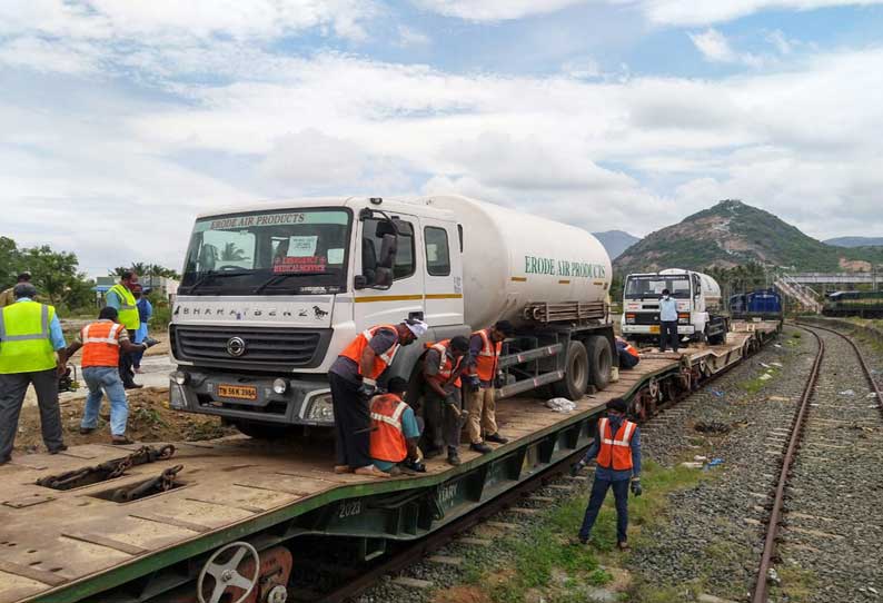 கோவைக்கு 2-வது தவணையாக ரெயில் மூலம் 19.54 டன் ஆக்சிஜன் வந்தது