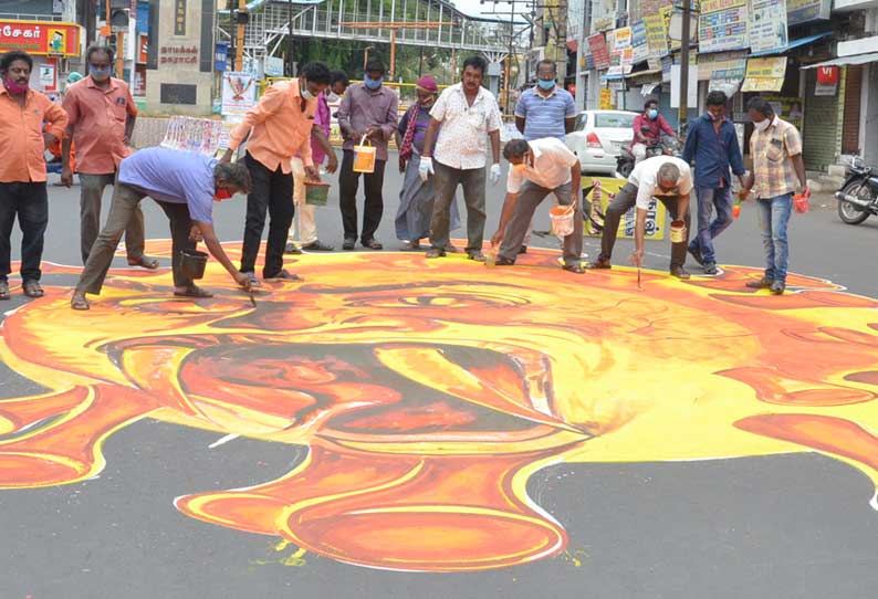 நாமக்கல்லில் கொரோனா வைரஸ் விழிப்புணர்வு ஓவியம்