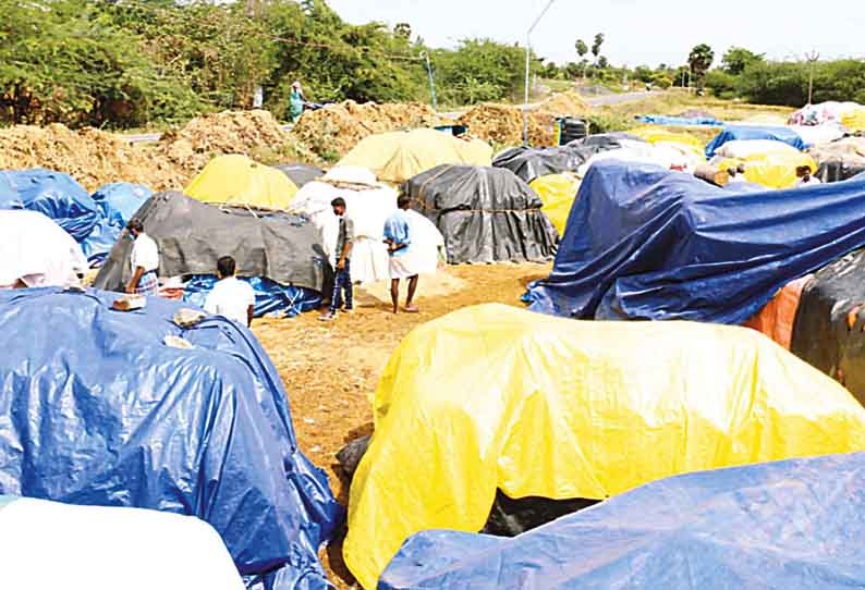 தொடர் மழையால் நேரடி கொள்முதல் நிலையத்தில் சேதமடைந்த நெல் மூட்டைகளில் முளைப்பு தட்டியது - விவசாயிகள் வேதனை