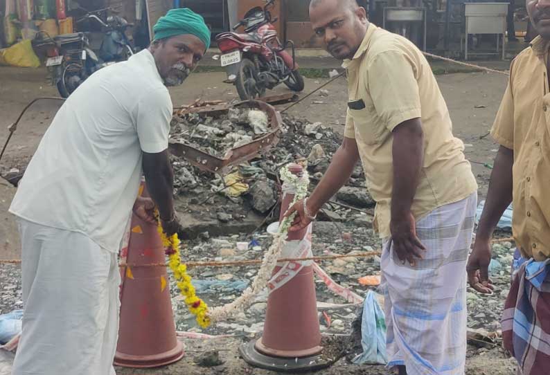 ராமநத்தம் அருகே கழிவுநீர் கால்வாய்க்கு மாலை அணிவித்து போராட்டம்