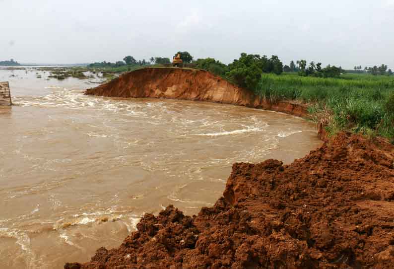 எனதிரிமங்கலம் அணைக்கட்டின் கரையில் உடைப்பு