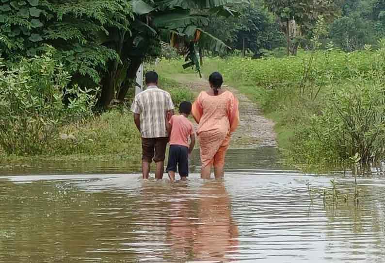 மண் சாலை வெள்ளத்தில் மூழ்கியது