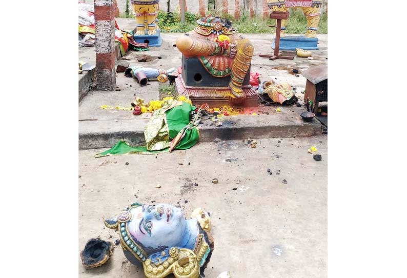 மதுரகாளியம்மன் உபகோவில்களில் சாமி சிலைகள் உடைப்பு