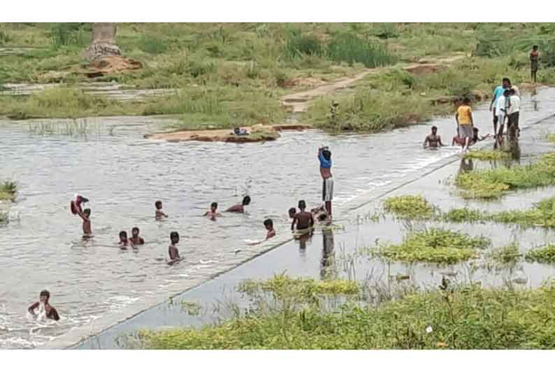 கவுண்டன்ய மகாநதியில் ஆபத்தை உணராமல் குளித்து விளையாடும் சிறுவர்கள்