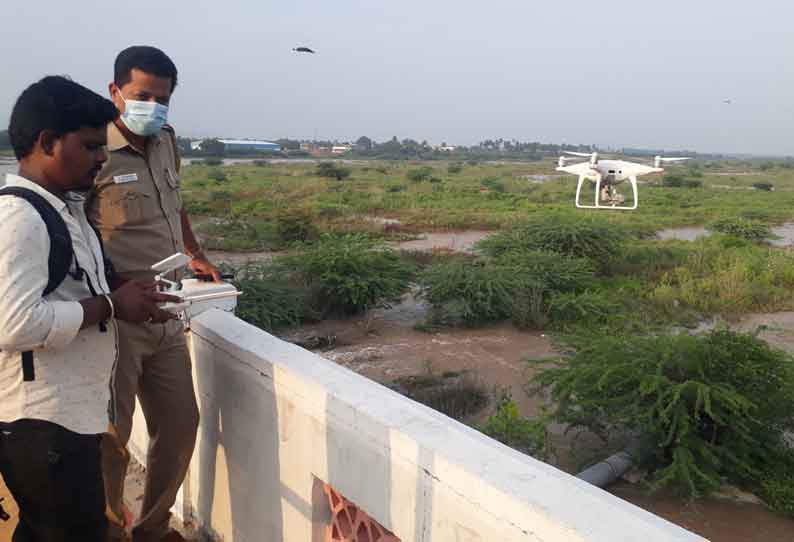 பாலாற்றின் கரையோர பகுதிகள் ட்ரோன் கேமரா மூலம் கண்காணிப்பு