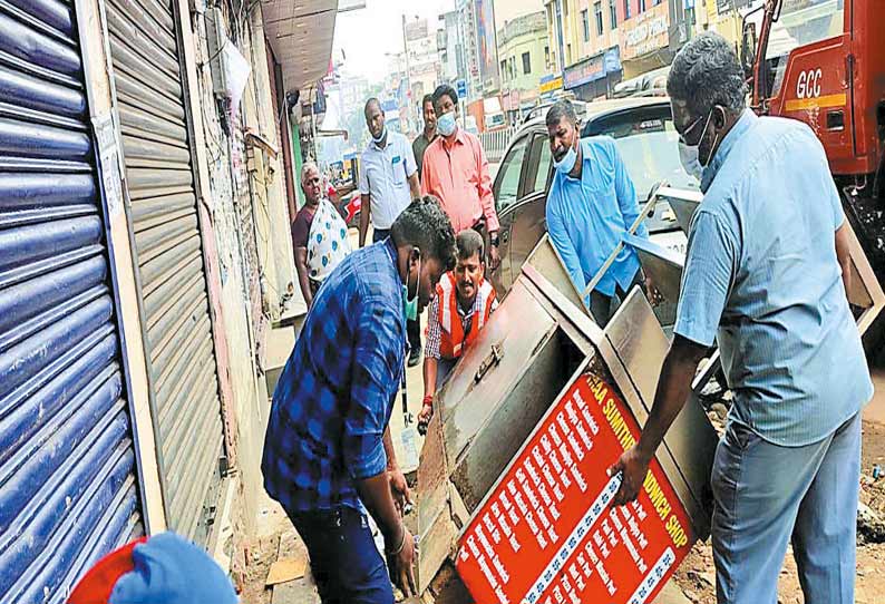 சென்டிரல் முதல் மூலக்கொத்தளம் வரை வால்டாக்ஸ் சாலையில் ஆக்கிரமிப்புகள் அகற்றம்