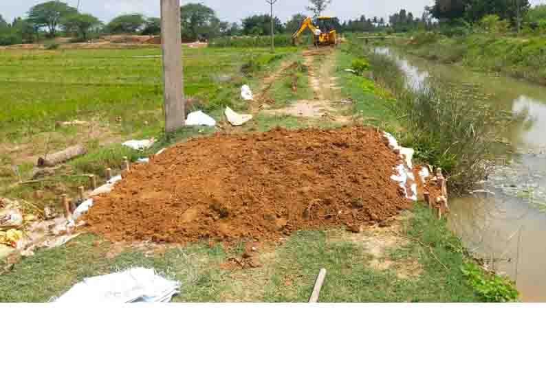 கறம்பக்குடி அருகே காவிரி கிளை வாய்க்காலில் உடைப்பு  வயல்களில் தண்ணீர் புகுந்ததால் பயிர்கள் நாசம்