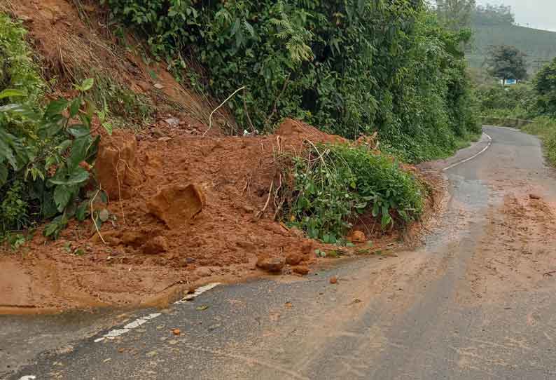 பன்னிமேடு எஸ்டேட் சாலையோரத்தில் மண்சரிவு