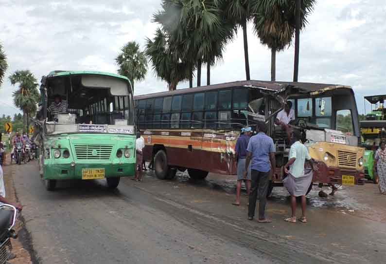 அரசு பஸ்கள் மோதல்; 10 பேர் காயம்