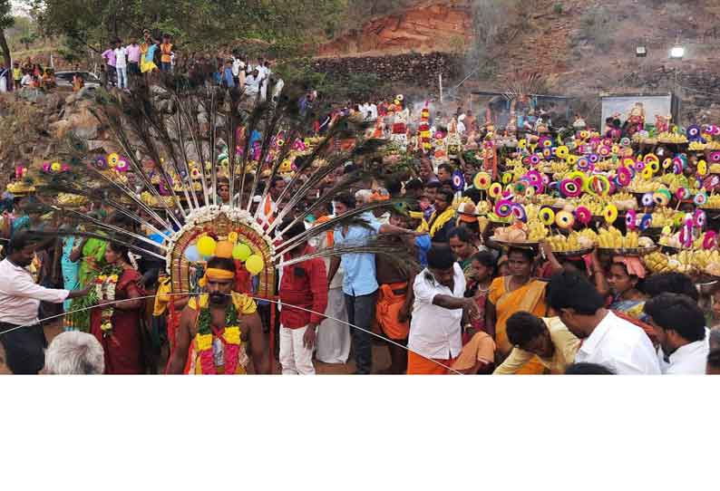 ஏரியூர் அருகே வேடமாரியம்மன் கோவில் திருவிழா பக்தர்கள் அலகு குத்தி நேர்த்திக்கடன்