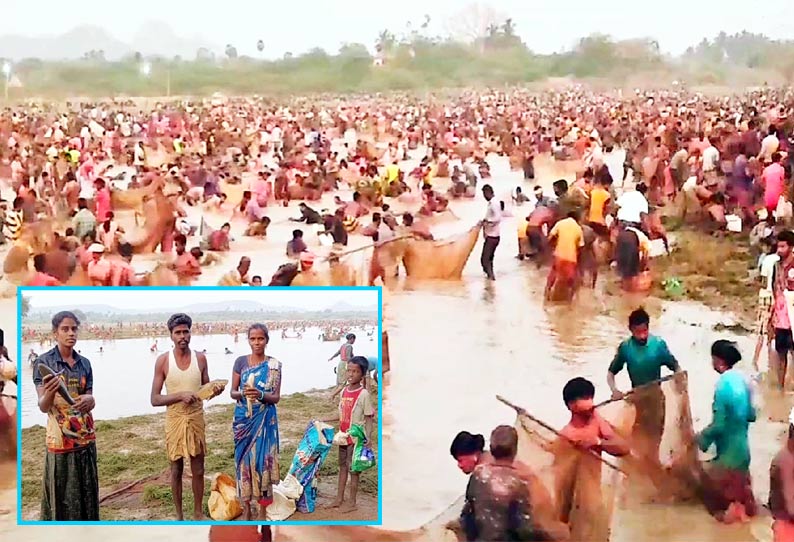 மீன்பிடி திருவிழா: கண்மாயில் இறங்கி போட்டி போட்டு மீன்பிடித்த பொதுமக்கள்..!