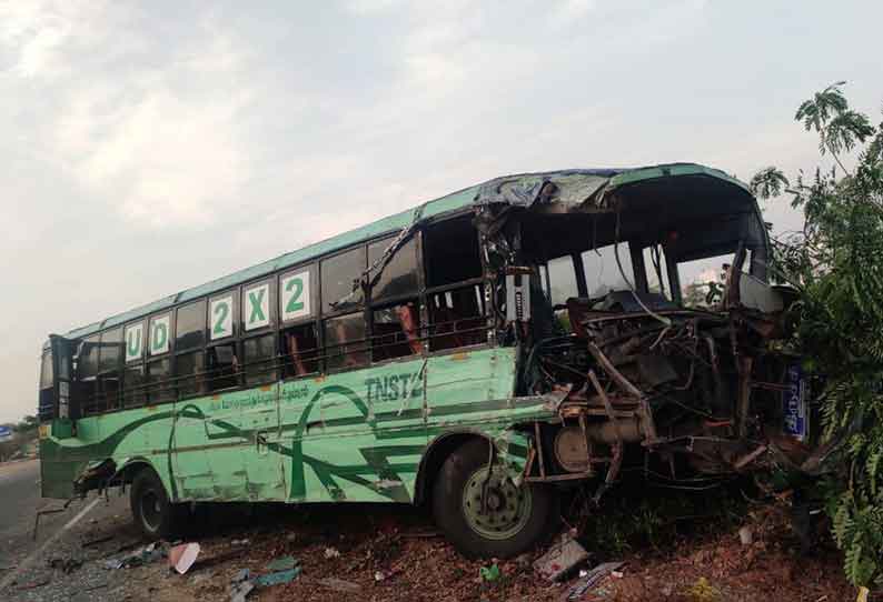 பஸ் லாரி நேருக்கு நேர் மோதல்