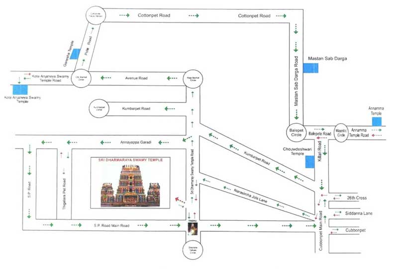 கரக ஊர்வலம் செல்லும் பாதையை காட்டும் வரைபடம்