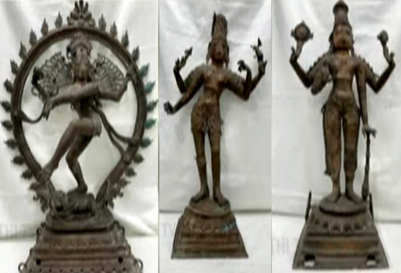 புதுச்சேரியில் ரூ.12 கோடி மதிப்பிலான 3 உலோக சிலைகள் மீட்பு