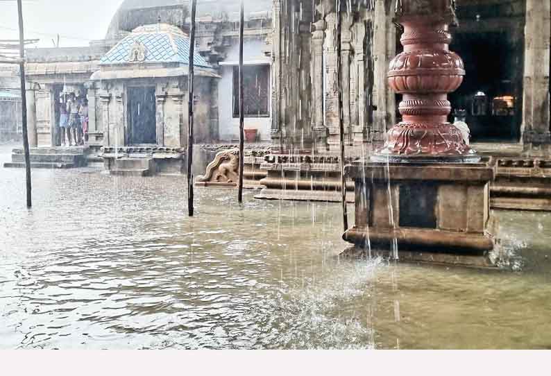 திருவாரூர் தியாகராஜர் கோவிலுக்குள் மழைநீர் புகுந்தது