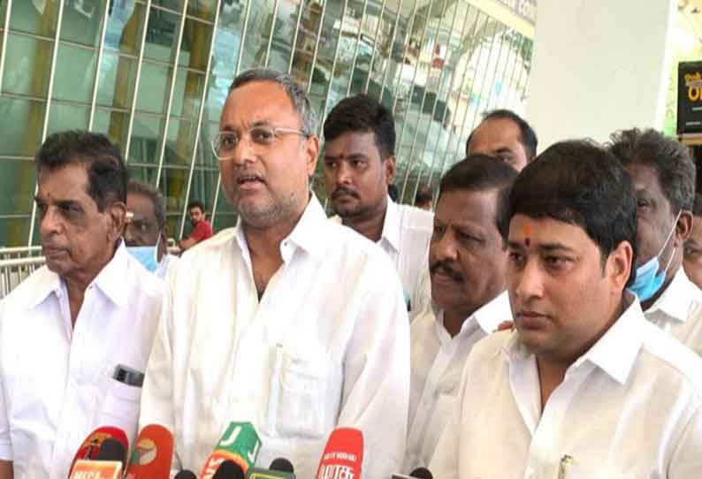 பெட்ரோல் டீசல் வரியை குறைக்காமல் பாஜனதா அரசு மதவாதத்தை தூண்டுகிறது கோவையில் கார்த்தி சிதம்பரம் எம்பி பேட்டி