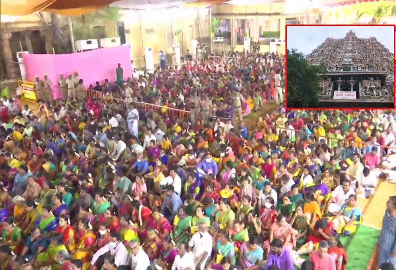 மதுரை மீனாட்சி அம்மன் கோவிலில் திருக்கல்யாணம் நிகழ்ச்சியை காண குவிந்த பக்தர்கள்