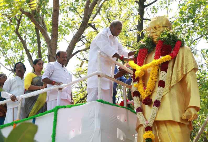 பாரதிதாசன் சிலைக்கு ரங்கசாமி மாலை அணிவித்து மரியாதை