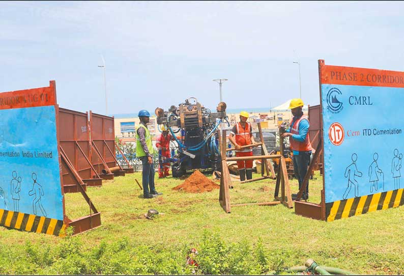 கலங்கரை விளக்கம் சுரங்க மெட்ரோ ரெயில் நிலையத்திற்காக மண் ஆய்வு