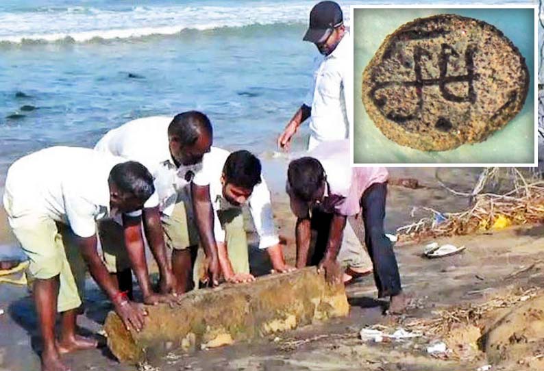 மாமல்லபுரத்தில் கடல் உள்வாங்கியபோது தென்பட்ட கோவில் கலசம், கல் தூண்களை ஆய்வு செய்ய தொல்லியல் துறையினர் முடிவு