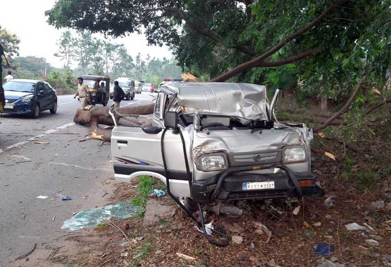 கார் மீது மரம் விழுந்தது;  தந்தை-மகள் சாவு