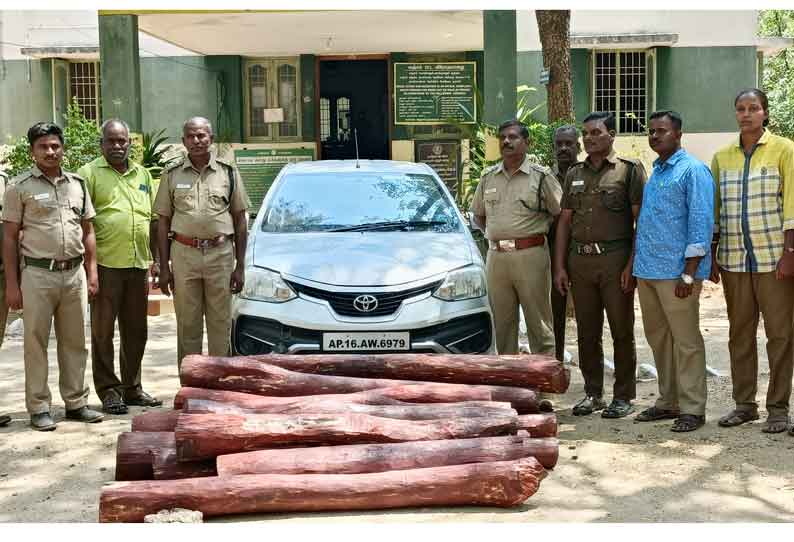 காரில் கடத்தி வரப்பட்ட ரூ.50 லட்சம் மதிப்புள்ள செம்மர கட்டைகள் பறிமுதல்