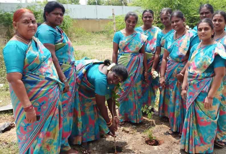 குமாரபாளையம் அரசு கல்லூரியில் மகளிர் கூட்டமைப்பினர் 100 மரக்கன்றுகள் நட்டனர்